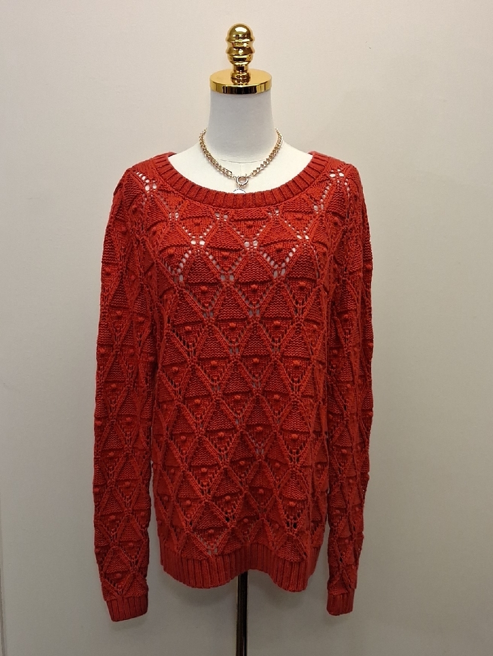 Women's Open Knit Crewneck Sweater - Red